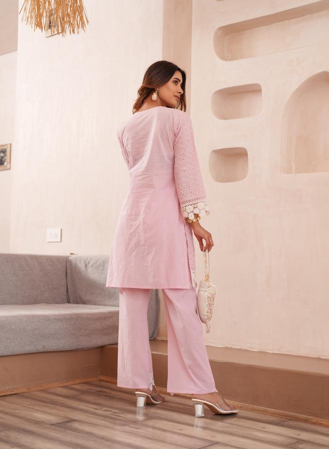 DW Women Embroidered V Neck Cotton Tunic and Trousers Co-Ords - Image 5